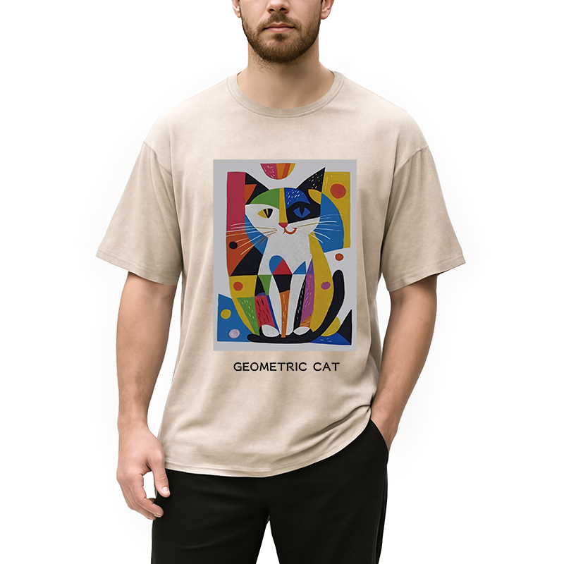 Modecanvas Vintage Picatso Cat Graffiti Washed T-Shirt