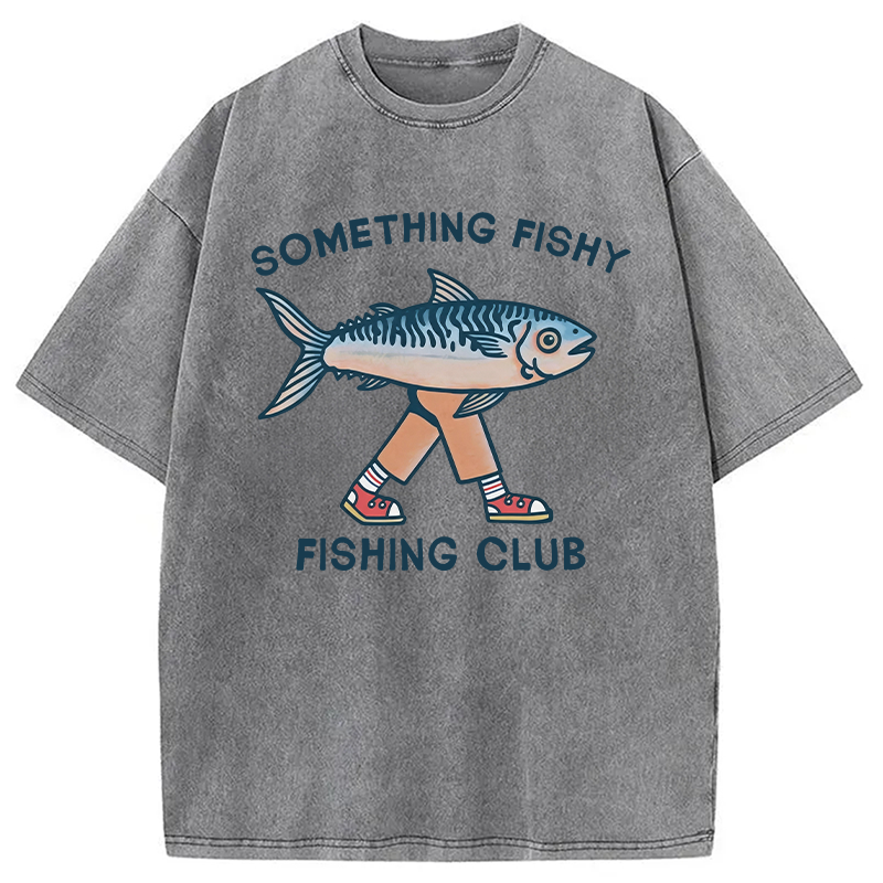 Modecanvas Something Fishy Fishing Club DTG Printing Washed T-Shirt