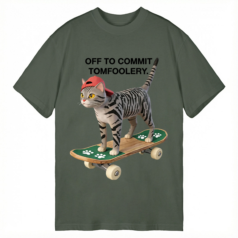 Modecanvas Skateboarding Cat Funny Meme DTG Printing Classic T-Shirt-modecanvas