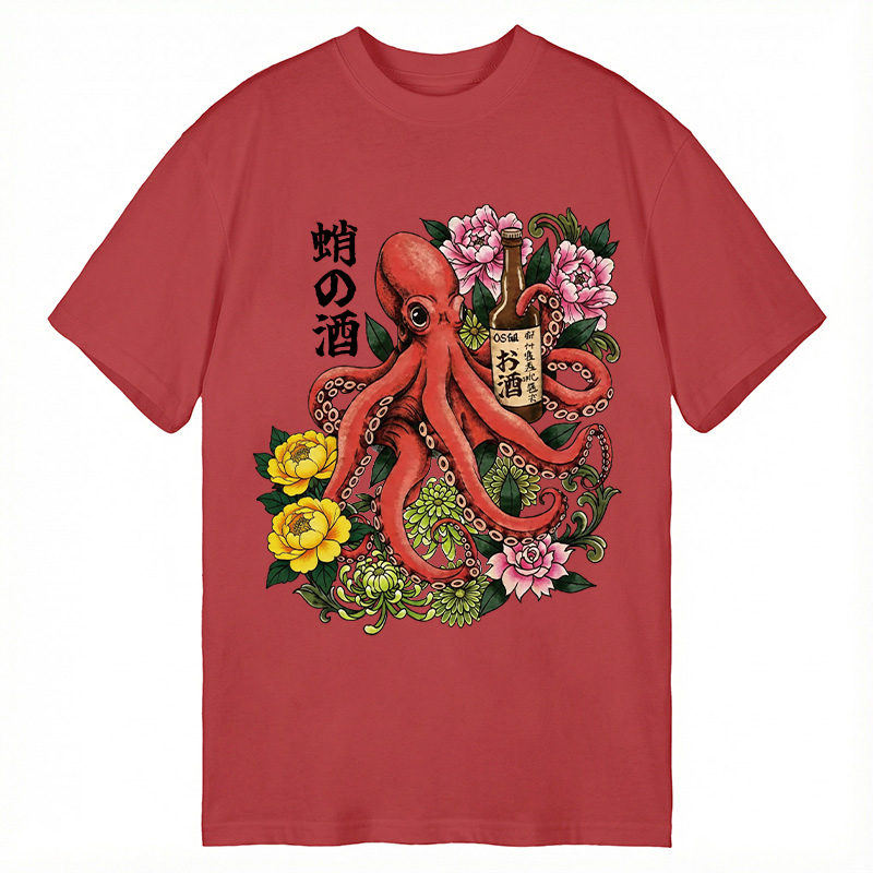 Modecanvas Octopus with Sake Bottle DTG Printing Classic T-Shirt-modecanvas