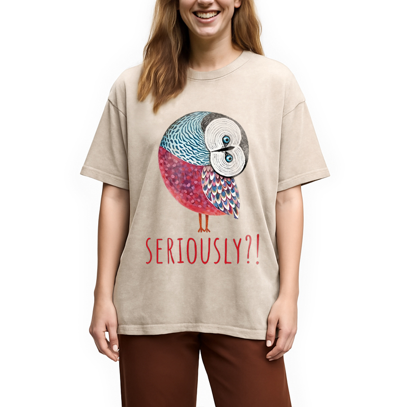 Modecanvas Seriously Art Owl DTG Printing Washed T-Shirt