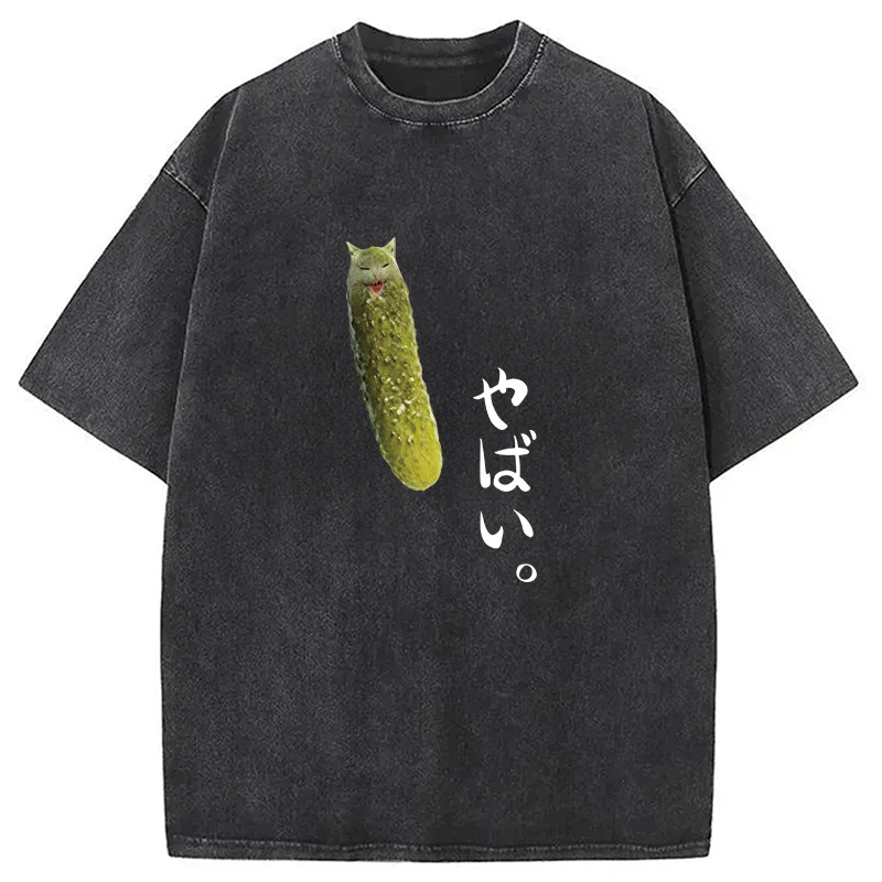 Modecanvas Yabai Pickle Cat DTG Printing Washed T-Shirt-modecanvas