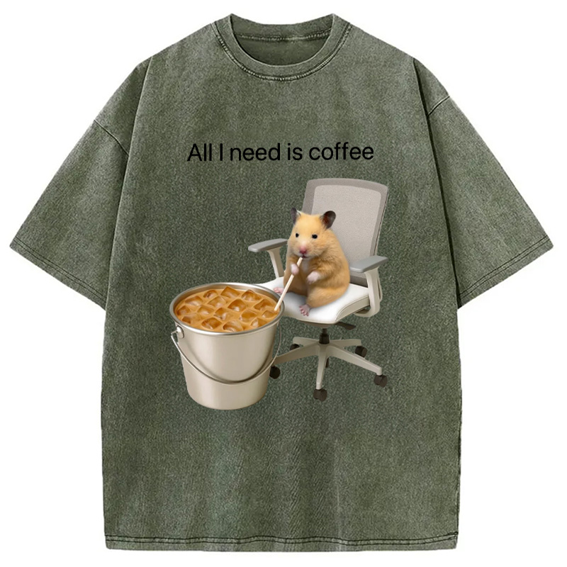 Modecanvas All I Need Is Coffee Meme Washed T-Shirt