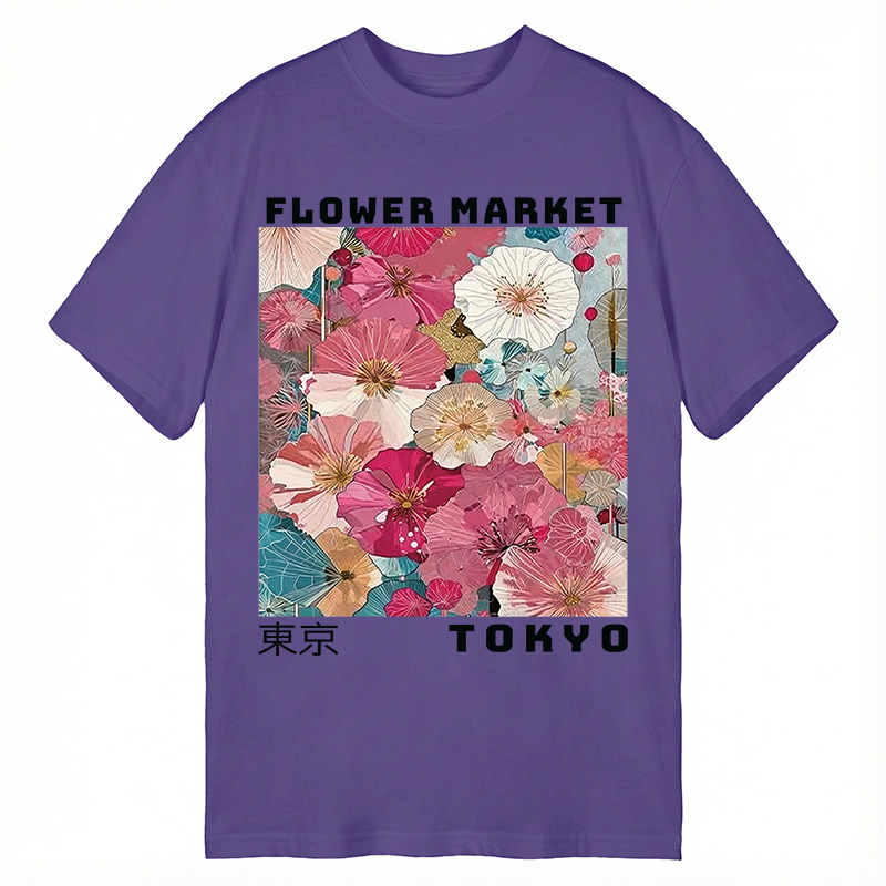 Modecanvas Market Colorful Floral Art DTG Printing Classic T-Shirt-modecanvas