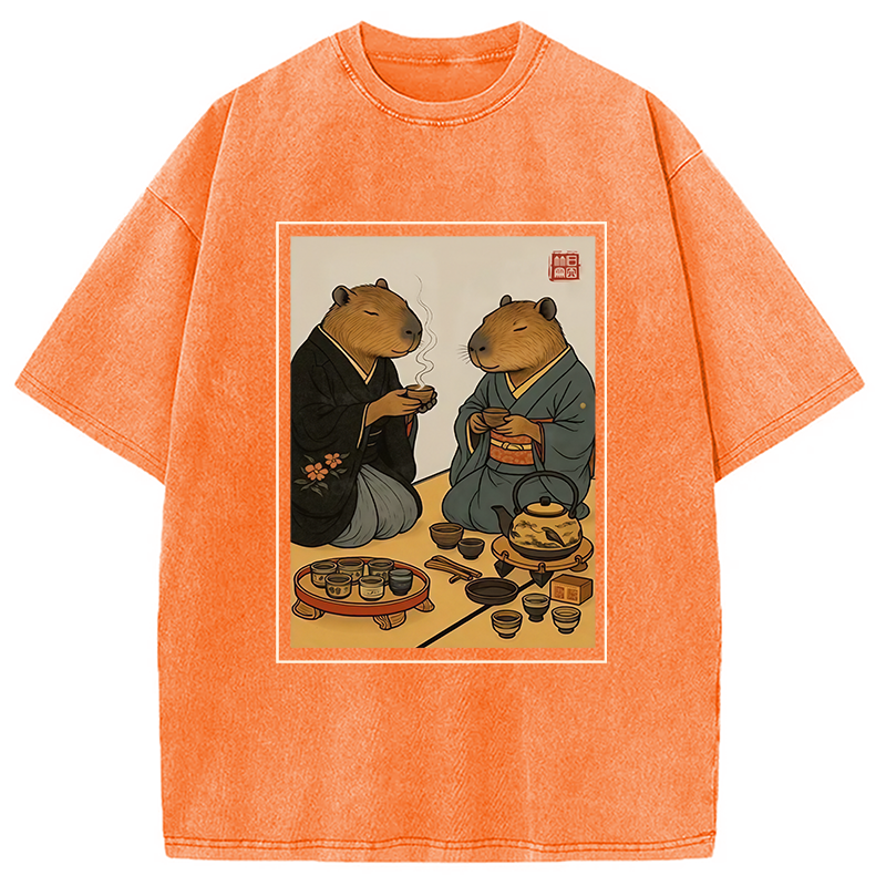 Modecanvas Capybara Tea Ceremony Washed T-Shirt
