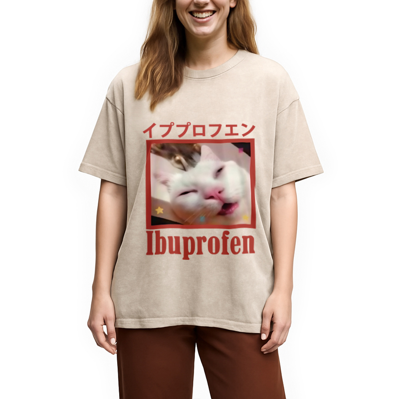 Modecanvas Ibuprofen Meme Cat Washed T-Shirt