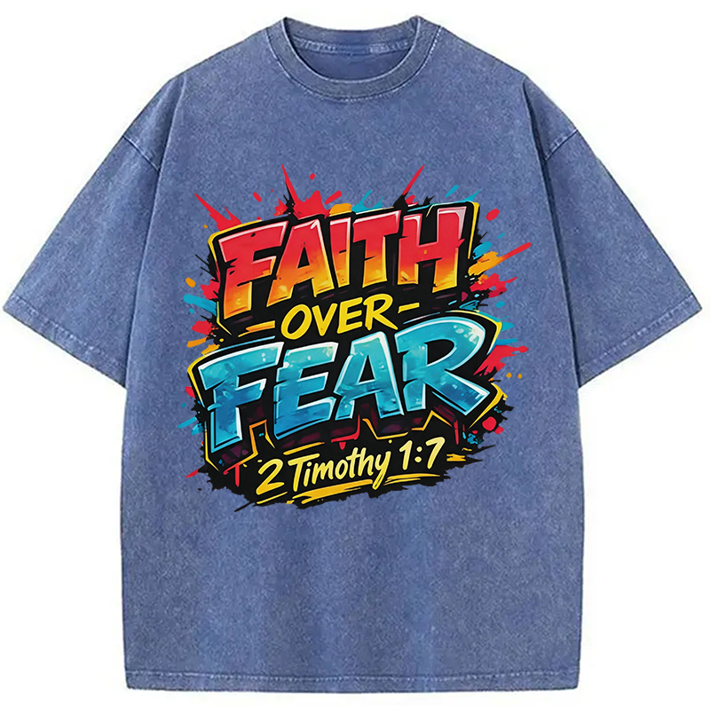 Modecanvas Faith Over Fear DTG Printing Washed T-Shirt