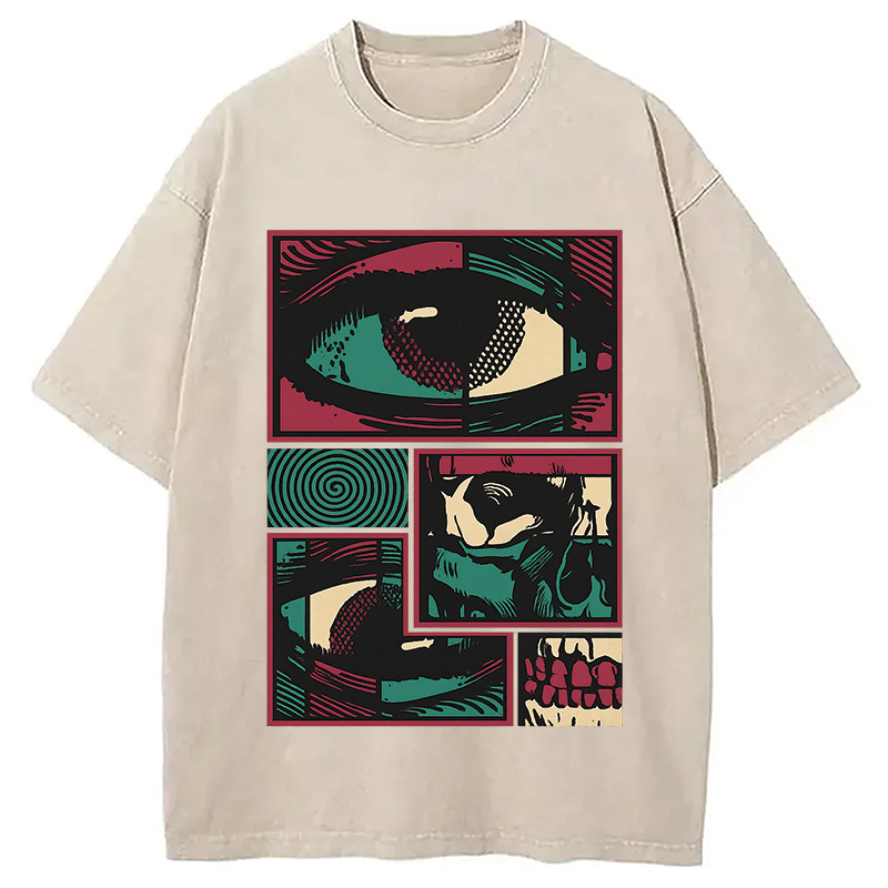 Modecanvas Facial Fragments DTG Printing Washed T-Shirt-modecanvas
