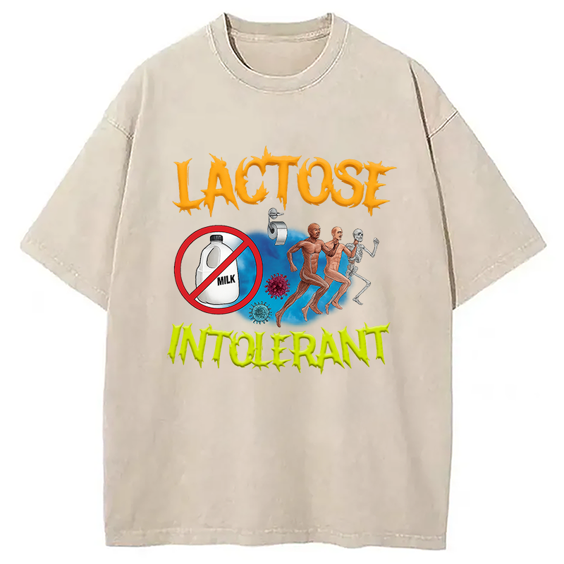Modecanvas Lactose Intolerant Ironic Sarcastic Funny Washed T-Shirt