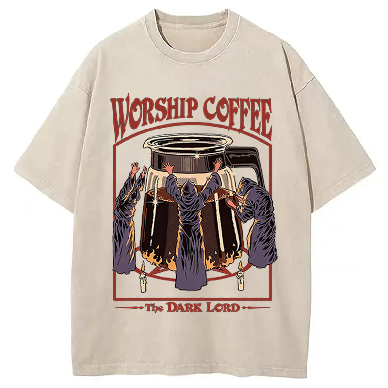Modecanvas Worship Coffee The Dark Lord DTG Printing Washed T-Shirt