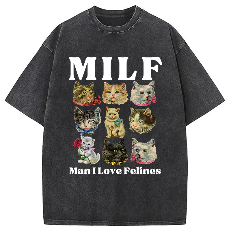 Modecanvas Man I Love Felines DTG Printing Washed T-Shirt
