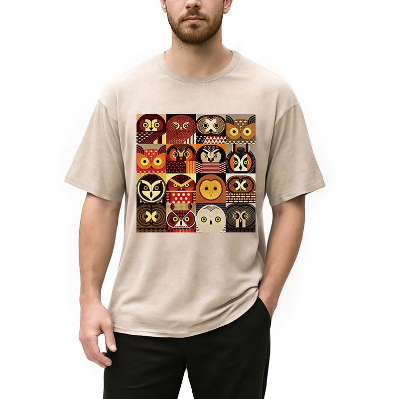 Modecanvas All Kinds Of Owls DTG Printing Washed T-Shirt
