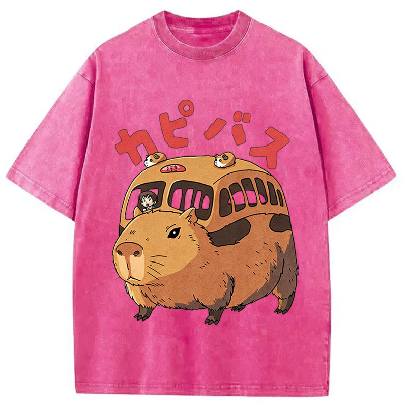Modecanvas CapyBus Funny DTG Printing Washed T-Shirt
