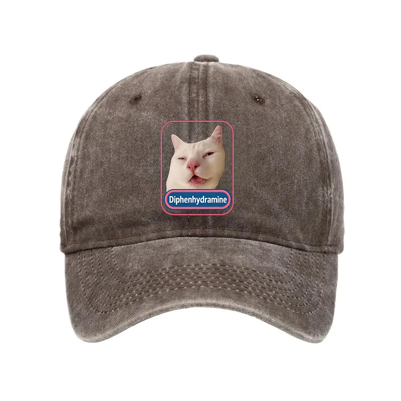 Modecanvas Funny Diphenhydramine Meme Cat Washed Cap-modecanvas