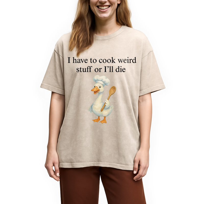 Modecanvas Silly Goose Baker Funny Cooking Meme DTG Printing Washed T-Shirt-modecanvas