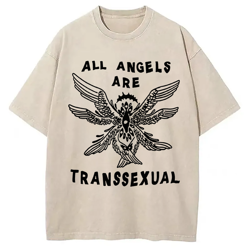 Modecanvas All Angels Are Transsexual DTG Printing Washed T-Shirt
