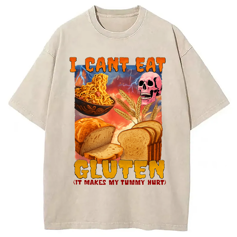 Modecanvas I Can't Eat Gluten Funny Meme Washed T-Shirt-modecanvas