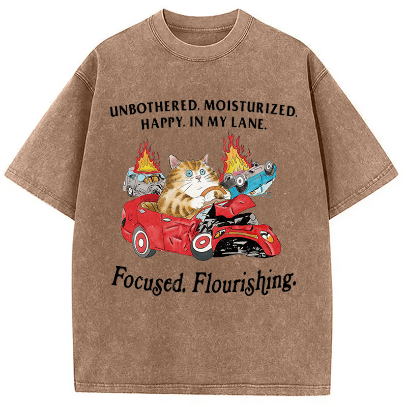 Modecanvas Unbothered Cat DTG Printing Washed T-Shirt