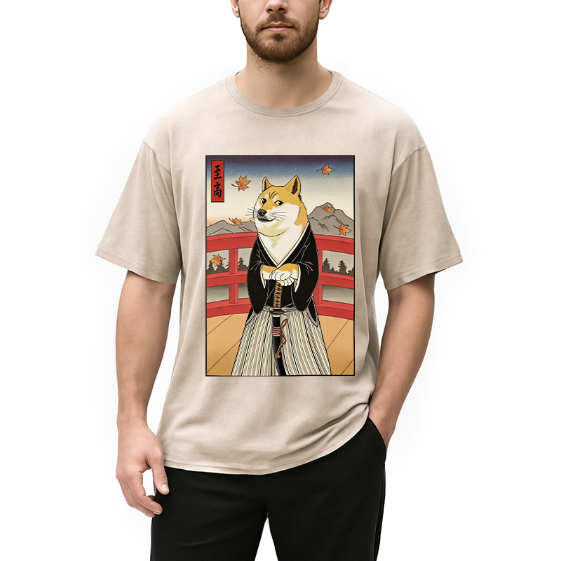 Modecanvas Samurai Cheems DTG Printing Washed T-Shirt