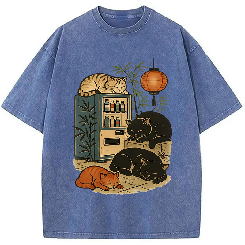 Modecanvas Japanese Vending Machine Cat Washed T-Shirt