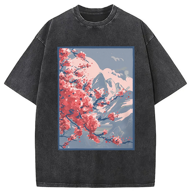 Modecanvas Sakura Blossom Mountain Washed T-Shirt