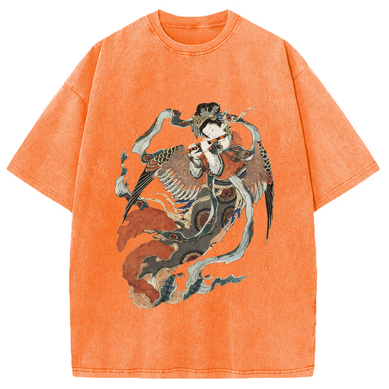 Modecanvas Vintage Geisha DTG Printing Washed T-Shirt-modecanvas