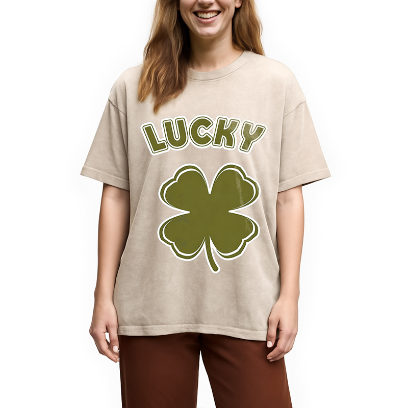 Modecanvas Lucky Shamrock Retro DTG Printing Washed T-Shirt