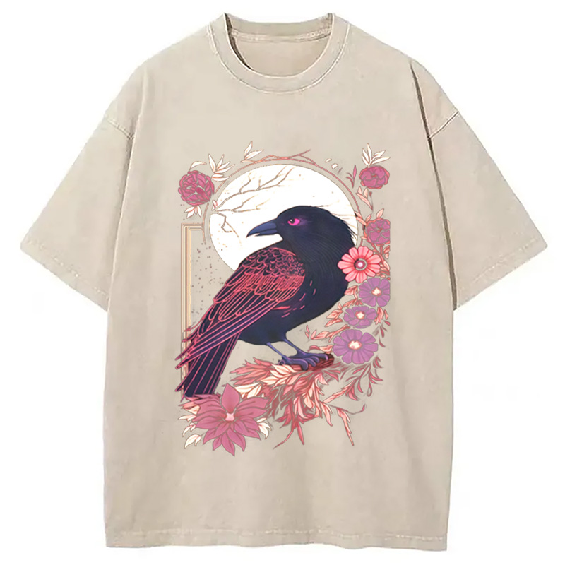 Modecanvas Goth Raven Moon Washed T-Shirt