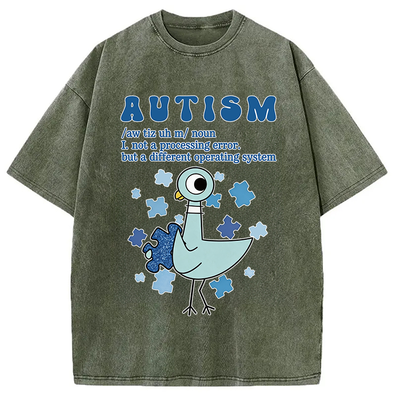 Modecanvas Autism Pigeon DTG Printing Washed T-Shirt