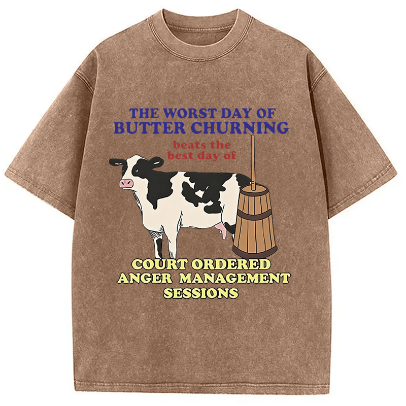 Modecanvas The Worst Day Of Butter Churning DTG Printing Washed T-Shirt