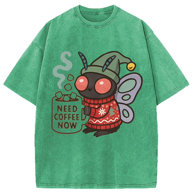 Modecanvas Creepy Cute Mothman Coffee DTG Printing Washed T-Shirt