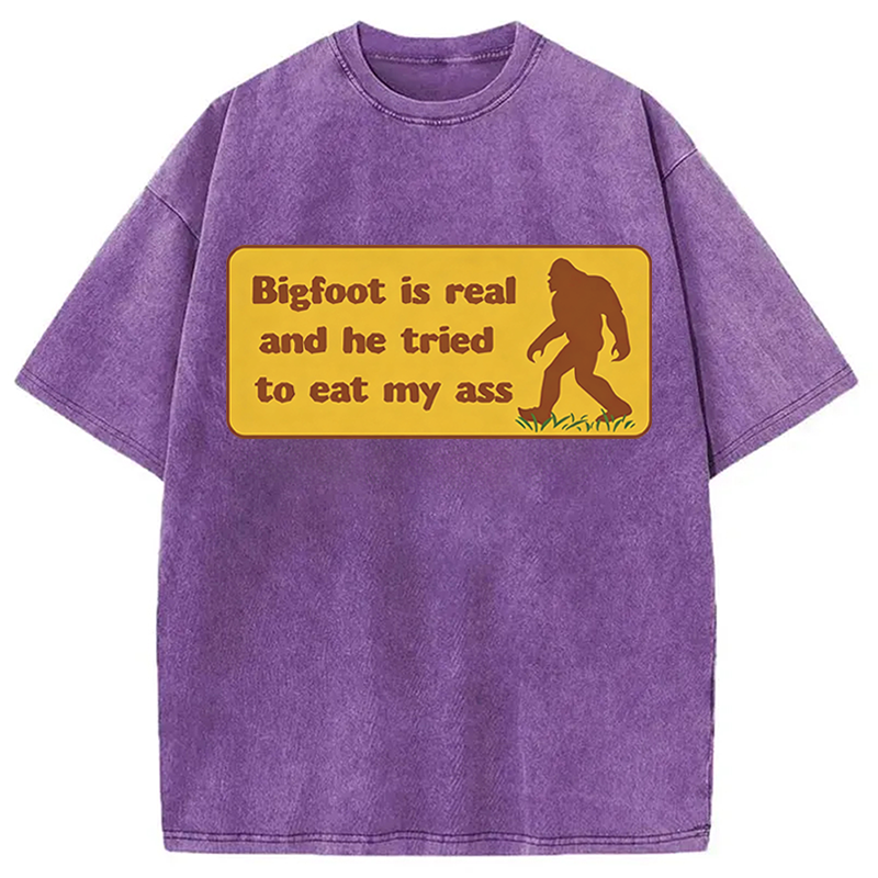Modecanvas Bigfoot Is Real And He Tried To Eat My Ass DTG Printing Washed T-Shirt