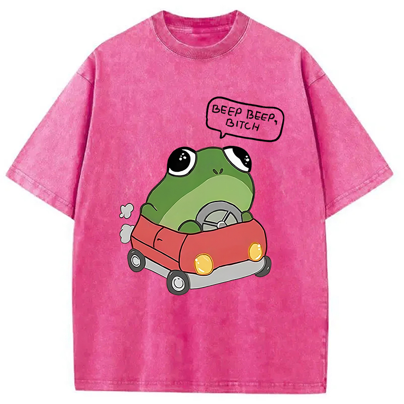 Modecanvas Frog Driving Washed T-Shirt