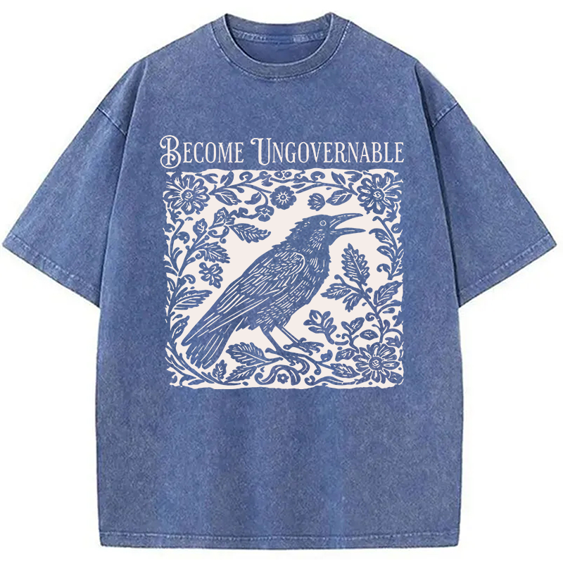 Modecanvas Become Ungovernable Bird DTG Printing Washed T-Shirt
