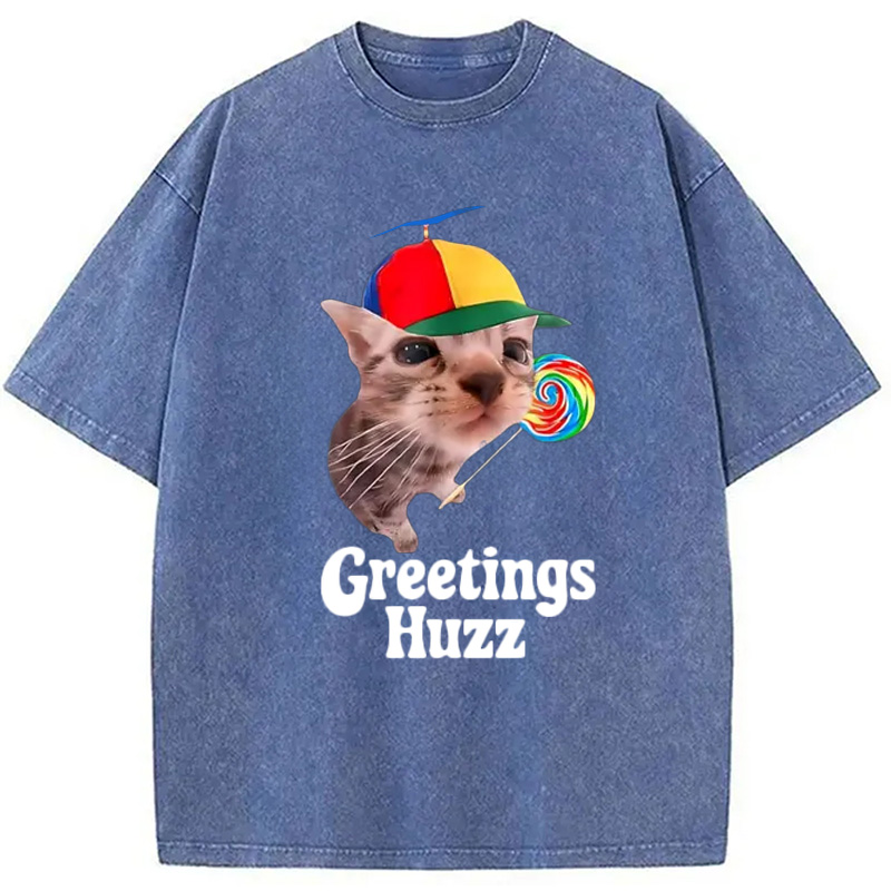 Modecanvas Funny Lollipop Cat Meme Washed T-Shirt