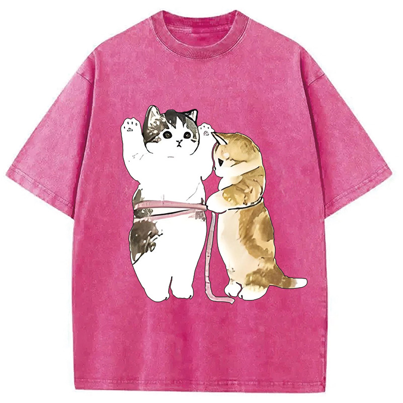 Modecanvas Cute Cat Measurement Washed T-Shirt