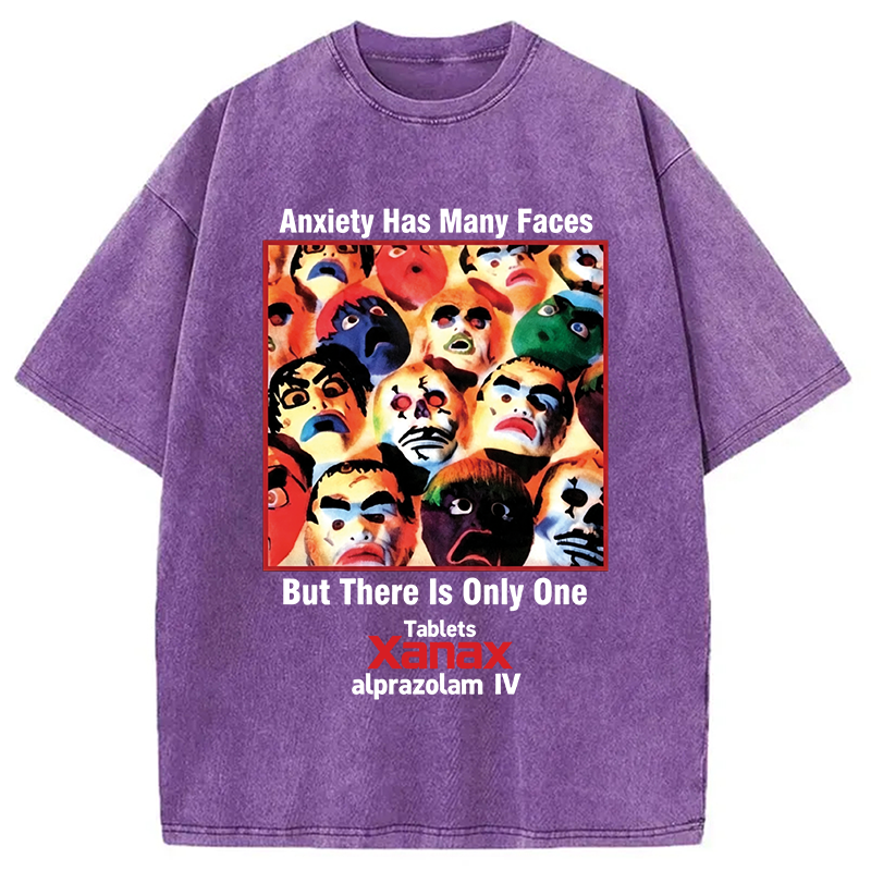 Modecanvas Anxiety Has Many Faces DTG Printing Washed T-Shirt