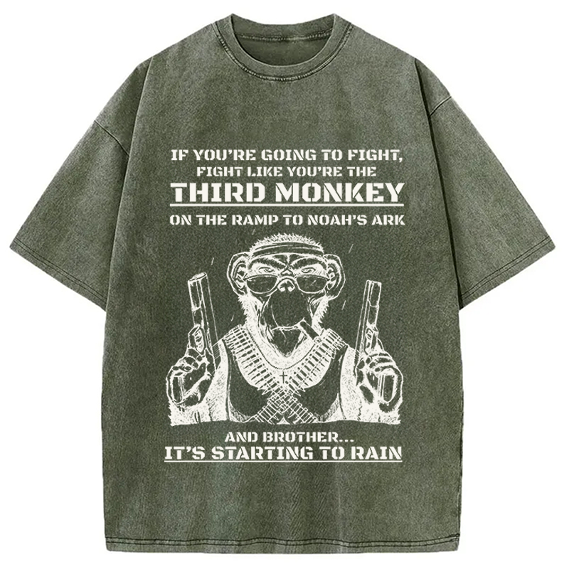 Modecanvas Funny Monkey Meme DTG Printing Washed T-Shirt