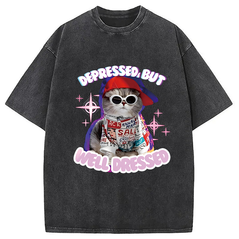 Modecanvas Depressed But Well Dressed DTG Printing Washed T-Shirt
