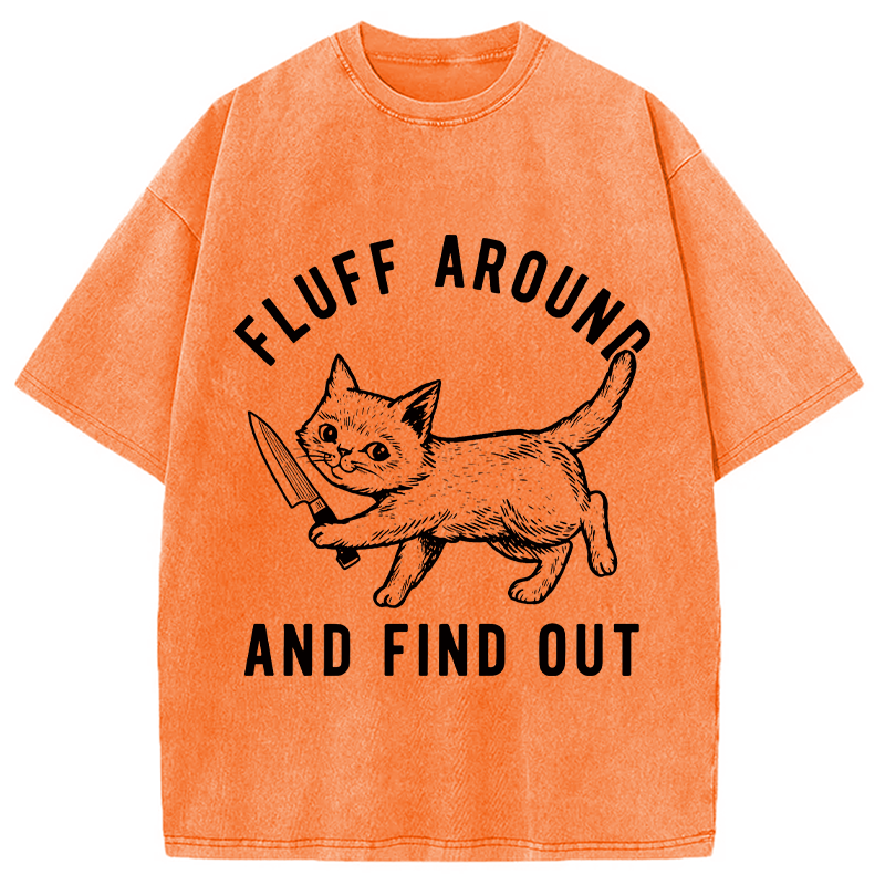 Modecanvas Fluff Around and Find Out Cat DTG Printing Washed T-Shirt