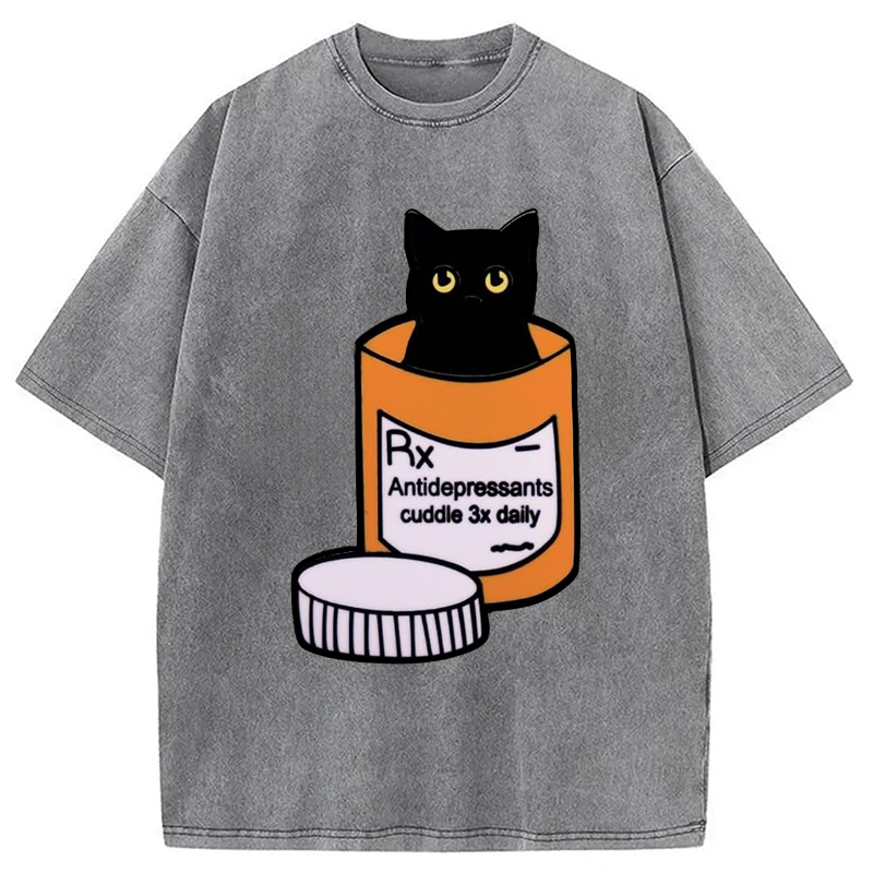 Modecanvas Black Cat Medicine Bottle Washed T-Shirt