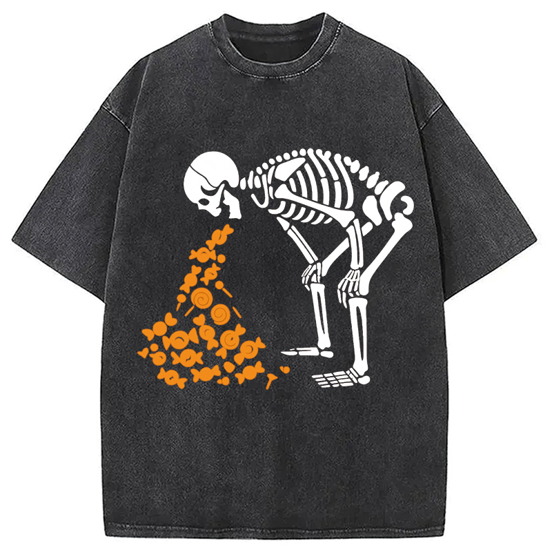 Modecanvas Candies Funny Halloween Skeleton Washed T-Shirt