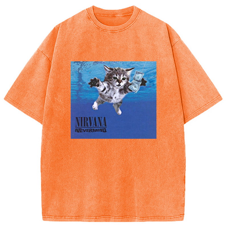 Modecanvas Nirvana Band Cat Washed T-Shirt-modecanvas
