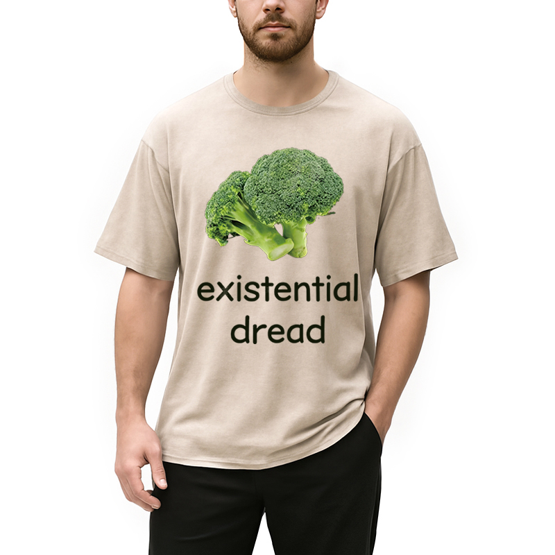 Modecanvas Existential Dread Broccoli DTG Printing Washed T-Shirt