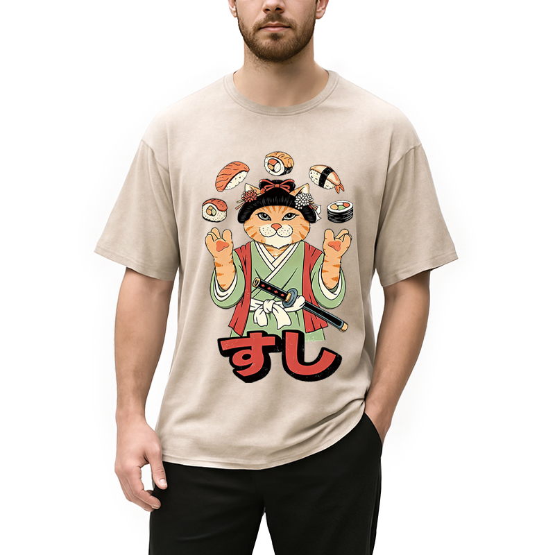 Modecanvas JUGGLING SUSHI DTG Printing Washed T-Shirt