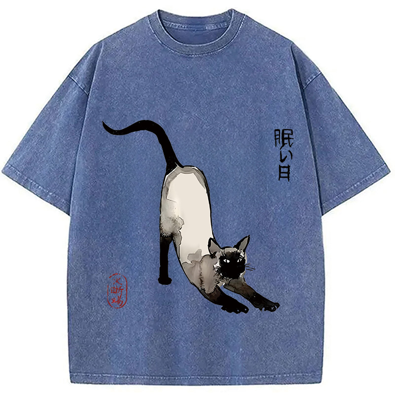Modecanvas Japanese Siamese Cat Washed T-Shirt