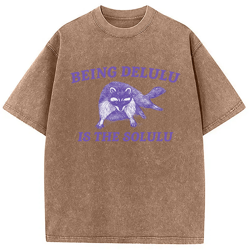 Modecanvas Funny Delusional Raccoon Washed T-Shirt