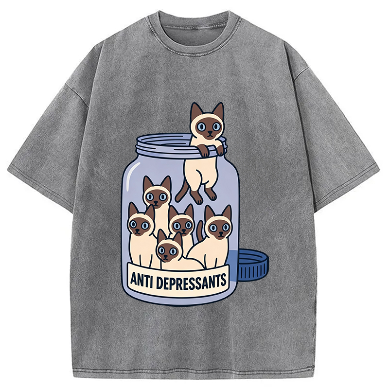 Modecanvas Cute Siamese DTG Printing Washed T-Shirt