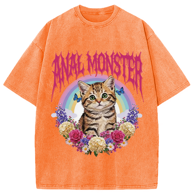 Modecanvas Anal Monster Cat DTG Printing Washed T-Shirt