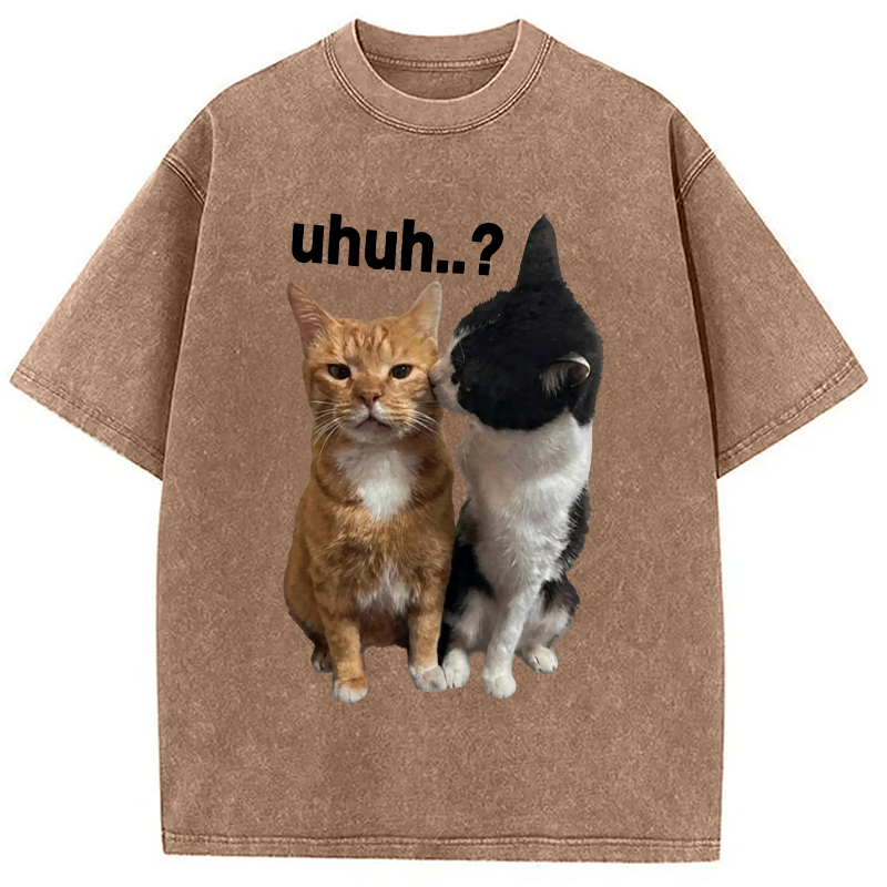 Modecanvas Uhuh..? Cat Meme DTG Printing Washed T-Shirt